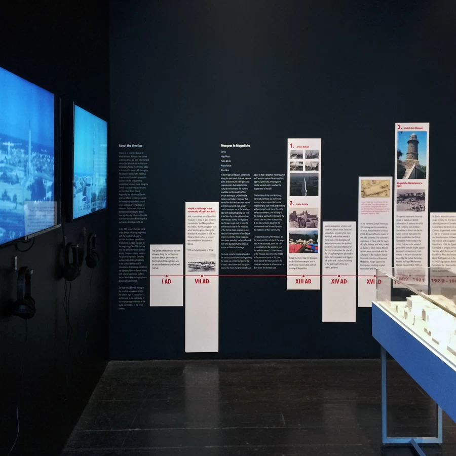 Image for the Why Work With Us section of the landing page. Timeline at the 2018 London Design Biennale pavilion.